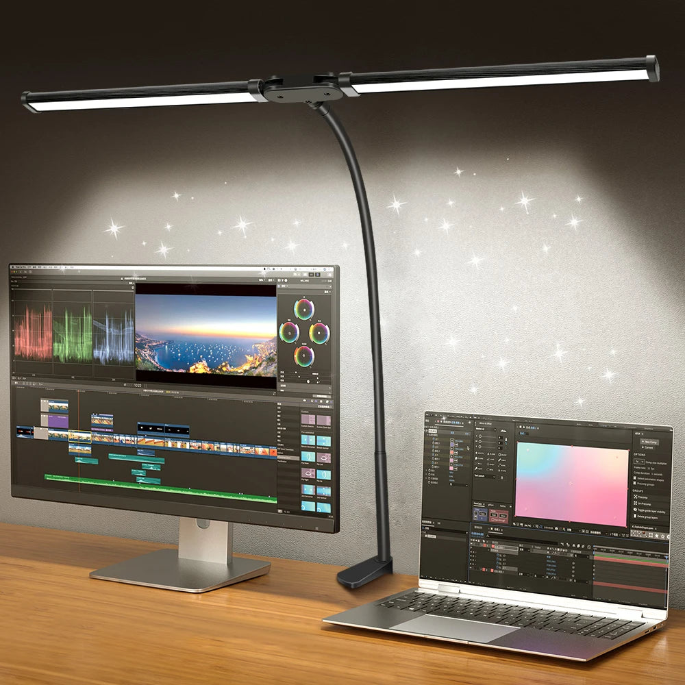 Lampe de bureau LED à double tête avec pince