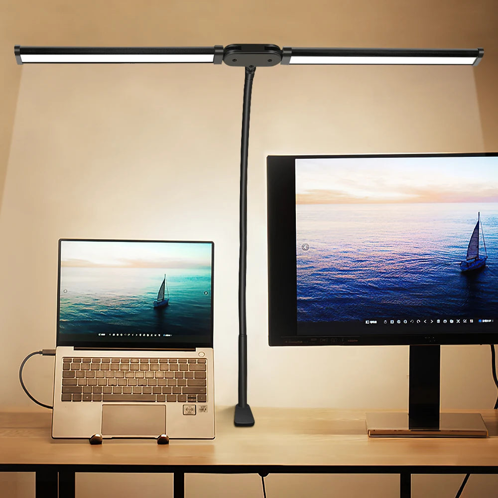 Lampe de bureau LED à double tête avec pince